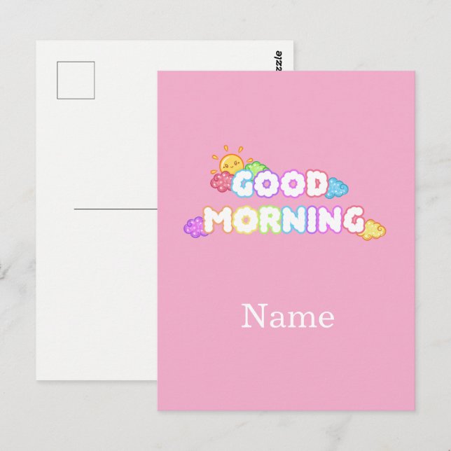 Kawaii God Morgon Sol & Regnbågsmoln Vykort (Fram/baksida)