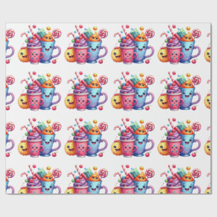 Kawaii godis & kaffekoppar Söt Inpackningspapper Presentpapper