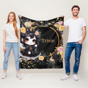 Kawaii Goth Girl Anpassningsbar Decor Gift Gothic  Fleecefilt