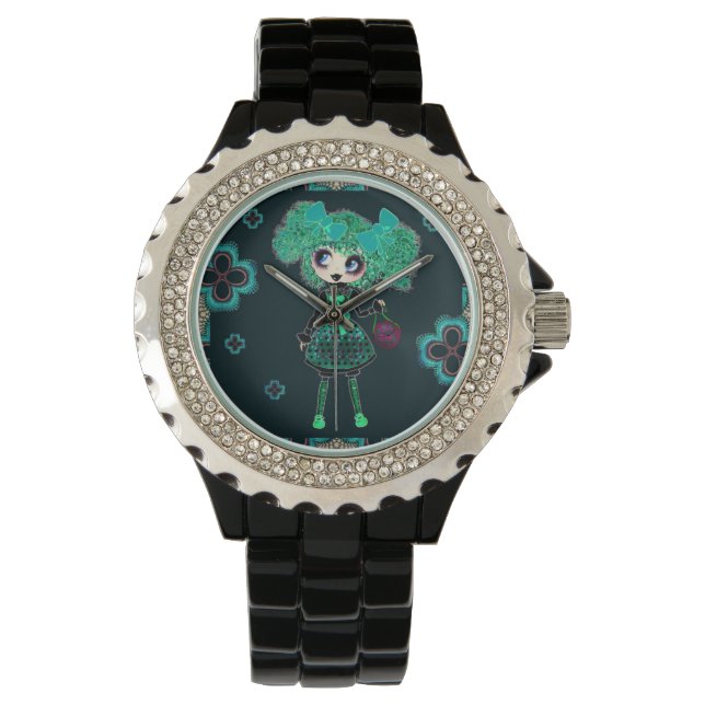 Kawaii Goth Girl Emerald Lolita PinkyP Armbandsur (Framsida)