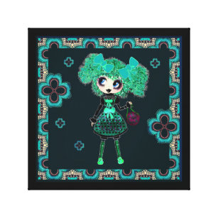 Kawaii Goth Girl Emerald Lolita PinkyP Canvastryck