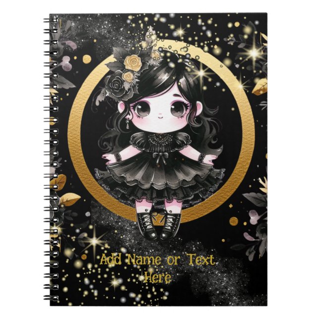 Kawaii Goth Girls Cute Personlig Gothic Chibi Anteckningsbok (Framsidan)