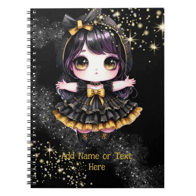 Kawaii Goth Girls Cute Personlig Gothic Chibi Anteckningsbok (Framsidan)