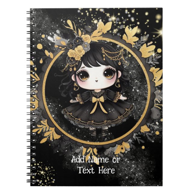 Kawaii Goth Girls Cute Personlig Gothic Chibi Anteckningsbok (Framsidan)