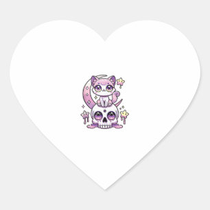 Kawaii Gothic Cat Pastel Gothic Goth Cat _4 Hjärtformat Klistermärke