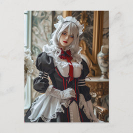 Kawaii Gothic Cosplay Maid Porträtt Vykort