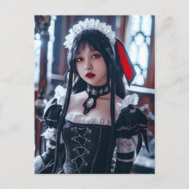 Kawaii Gothic Cosplay Maid Porträtt Vykort