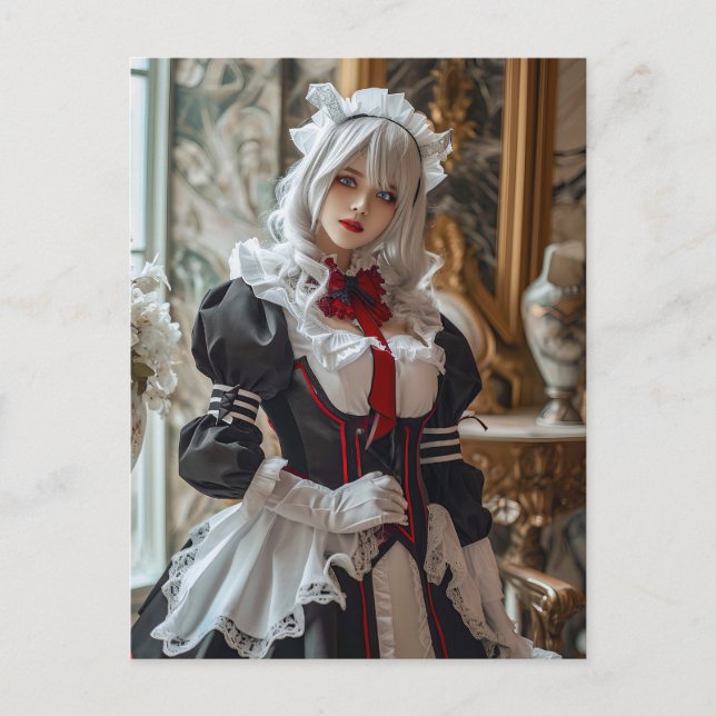 Kawaii Gothic Cosplay Piga Porträtt Vykort (Framsida)