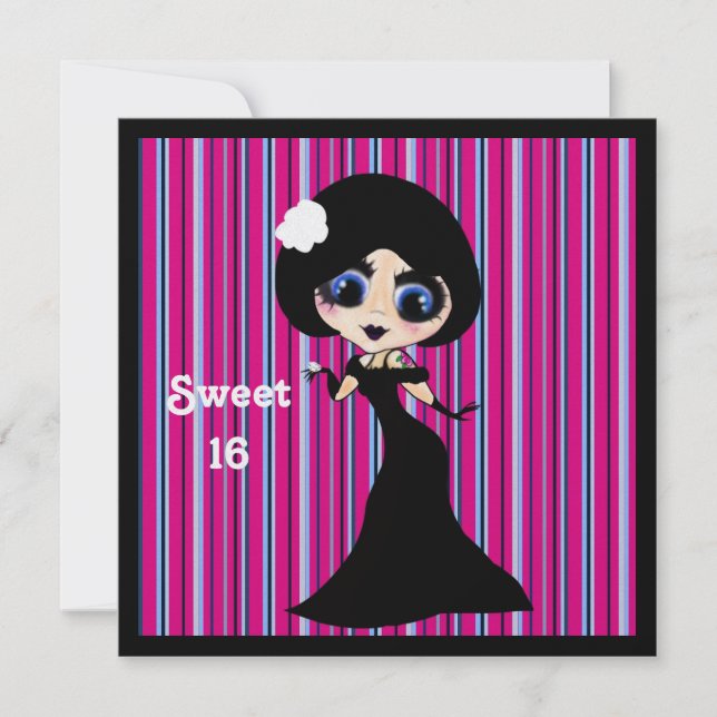 Kawaii Gothic Lolita ArtDeco-flicka Inbjudningar (Framsida)
