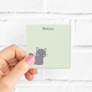 Kawaii Grå Katt Salvia Självhäftande Anteckningsla Post-it Block