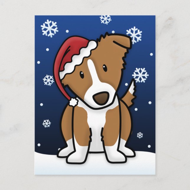 Kawaii Gräns Collie julkort (Brown) Helg Vykort (Framsida)