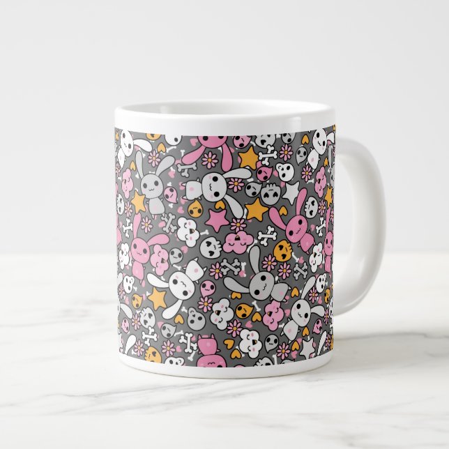 kawaii grått mönster jumbo mugg (Framsida höger)