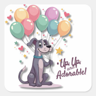 Kawaii Great dane Valp med ballonger Fyrkantigt Klistermärke