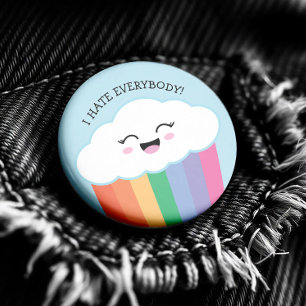 Kawaii Grmpy Cloud och Rainbows Knapp