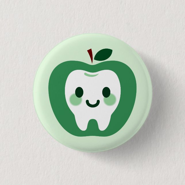 Kawaii grön äpple tand karaktär knapp (Framsida)