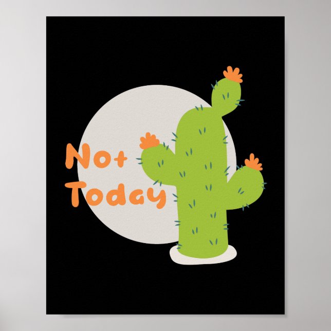Kawaii grönt cactus orange och grått poster (Framsidan)