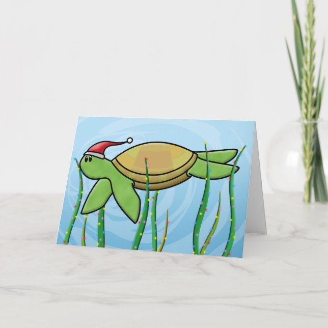 Kawaii Grönt Sea Turtle-julkort Helgkort (Framsida)