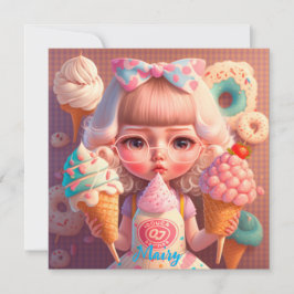 Kawaii gullig flicka med iskrämer