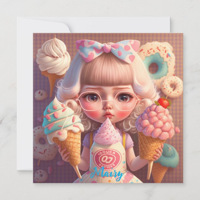 Kawaii gullig flicka med iskrämer (Framsida)