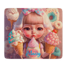 Kawaii gullig flicka med iskrämer