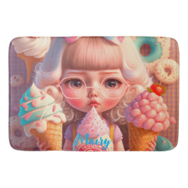 Kawaii gullig flicka med iskrämer badrumsmatta