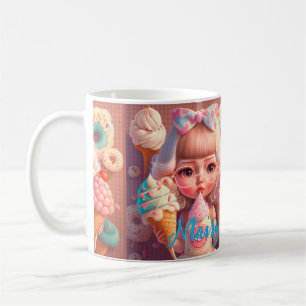 Kawaii gullig flicka med iskrämer kaffemugg