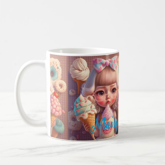 Kawaii gullig flicka med iskrämer kaffemugg (Vänster)