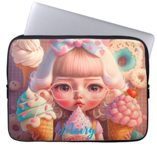 Kawaii gullig flicka med iskrämer laptop fodral