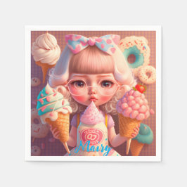 Kawaii gullig flicka med iskrämer pappersservett