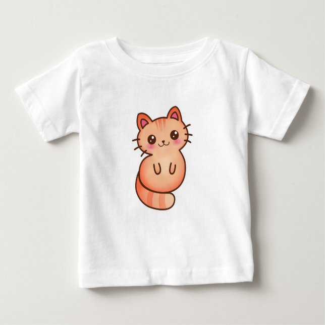 Kawaii gullig orange kattillustration tee (Framsida)