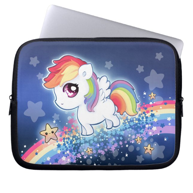 Kawaii gullig regnbågeponny med stjärnagalaxen laptop sleeve (Framsidan)