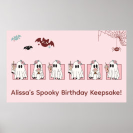 Kawaii Halloween Birthday Poster - Rosa Spöken