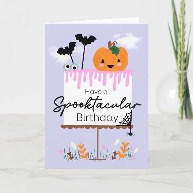 Kawaii Halloween Birthday Pumpkin Cake Spooky Kort (Framsida)