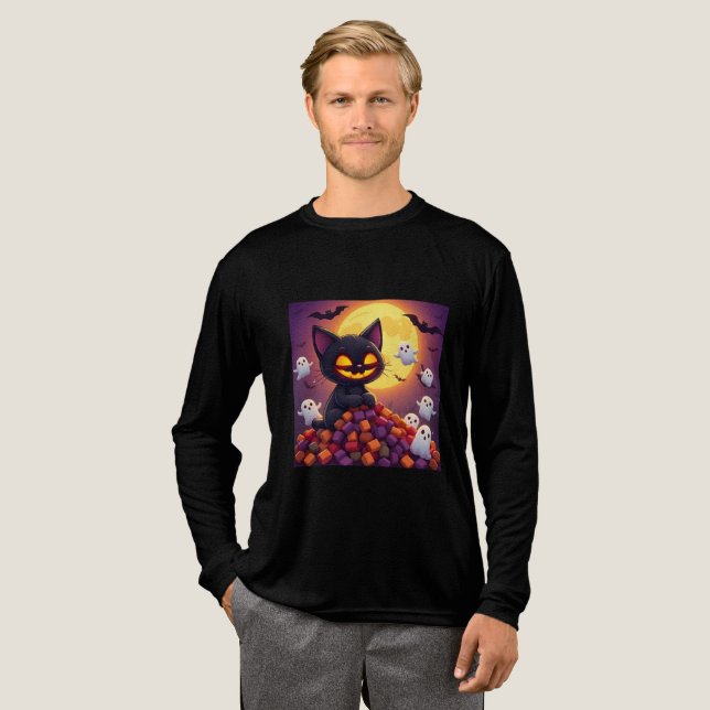 Kawaii Halloween Black Cat Art T Shirt (Hel framsida)
