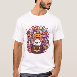 Kawaii Halloween Candy Bucket Cute Ghost & Pumpkin T Shirt