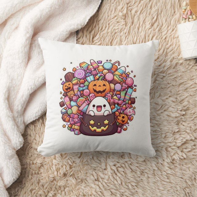 Kawaii Halloween Candy Cute Ghost, Pumpkins Kudde (Filt)