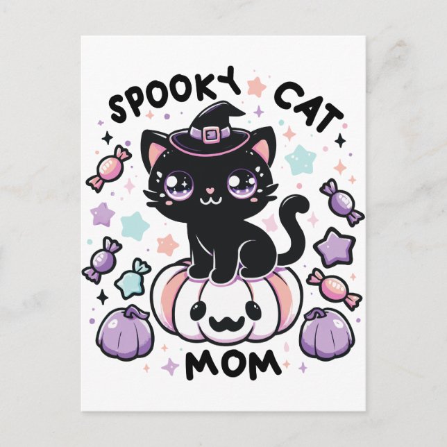 Kawaii Halloween Cat - Cute Witch Kattunge på Pump Vykort (Framsida)
