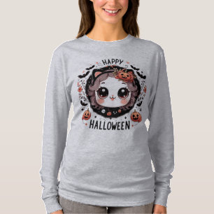 Kawaii Halloween Cat Fladdermus Pumpkin T-Shirt fö