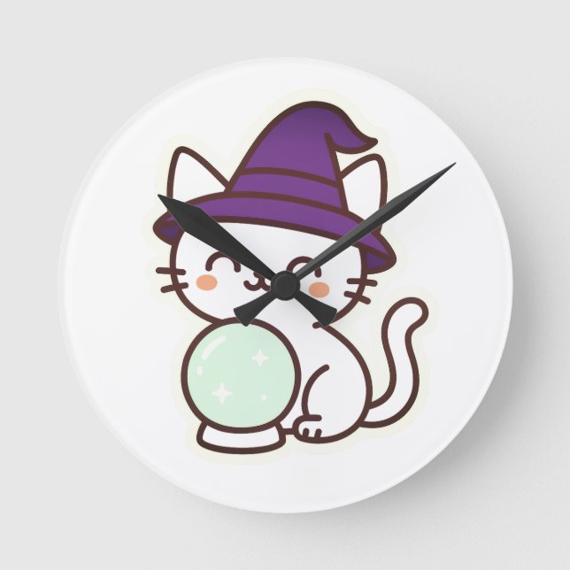 Kawaii Halloween Cat - Magic & Adsible Spooky Rund Klocka (Framsida)