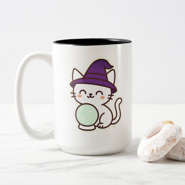 Kawaii Halloween Cat - Magic & Adsible Spooky Två-Tonad Mugg (Med munk)