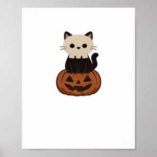 Kawaii Halloween Cat och pumkin Oversized T-Shirt Poster