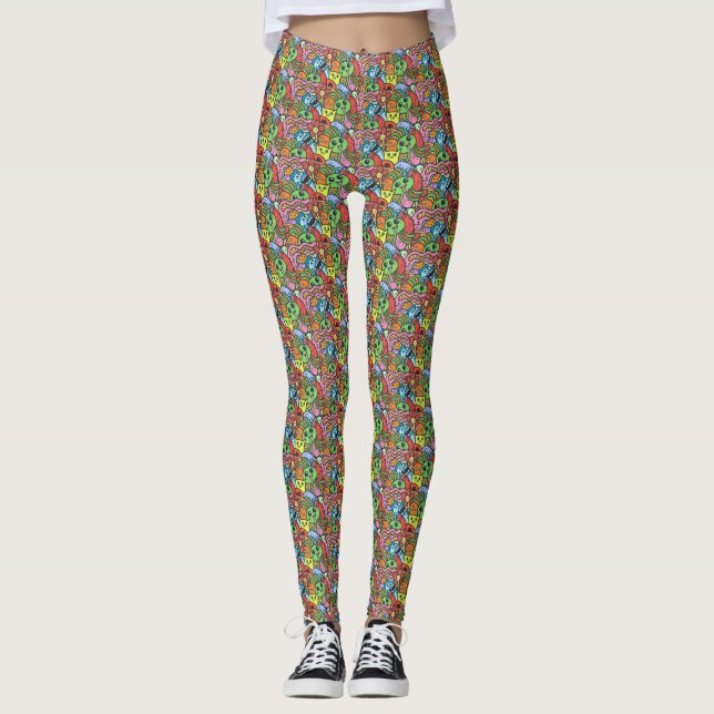 Kawaii Halloween Colorful Monster Leggings (Framsida)