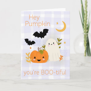 Kawaii Halloween Cute Pumpkin & Ghost Kort