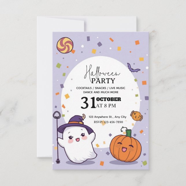 Kawaii Halloween fest-inbjudan - redigerbar Inbjudningar (Framsida)