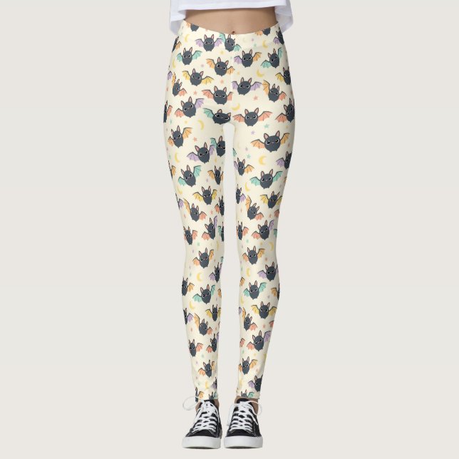 Kawaii Halloween Fladdermus Mönster med stenar Leg Leggings (Framsida)