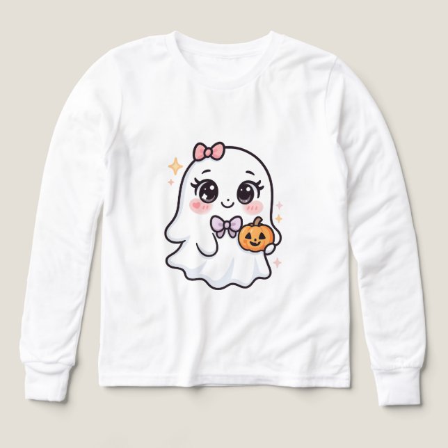 Kawaii Halloween Ghost Girl med Pumpkin T Shirt (Design framsida)
