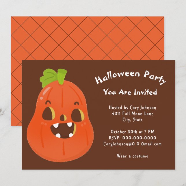 Kawaii Halloween Jack o'Lantern Brown White Party Inbjudningar (Fram/baksida)