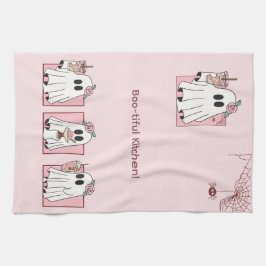 Kawaii Halloween Kitchen Towel - Cute Rosa Spöken Kökshandduk