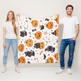 Kawaii Halloween-mönster med söta pumpor Fleecefilt
