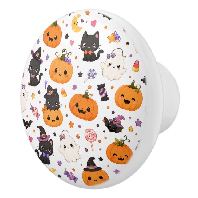 Kawaii Halloween-mönster med söta pumpor Knopp (Höger)